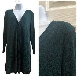 Vintage Rabbit Rabbit Rabbit Green Jacquard V Neck Button Down Tunic 14M Boho